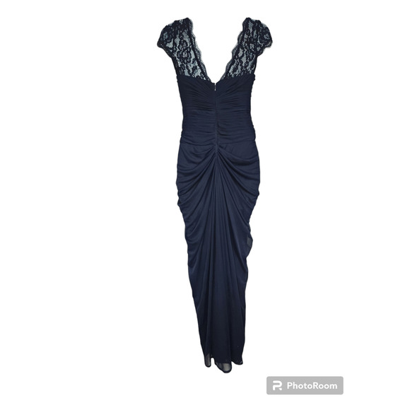 Adrianna Papell Lace Yoke Navy Cocktail Maxi Dress 2 - Picture 3 of 5